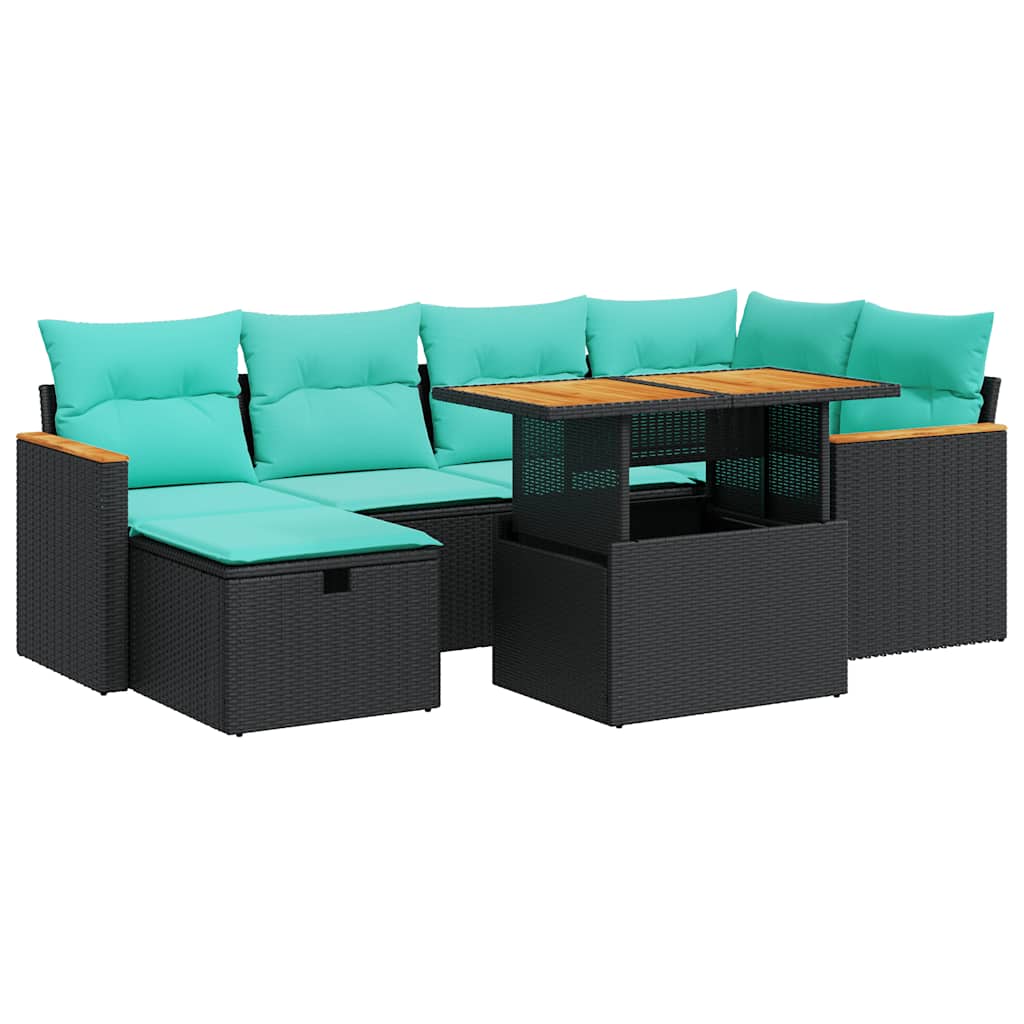 Set Divani Giardino 7 pz con Cuscini Marrone Polyrattan Acacia
