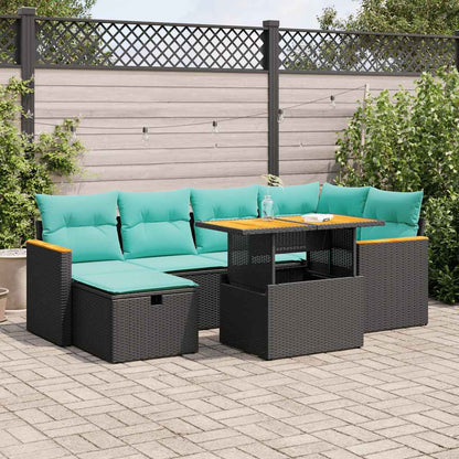 Set Divani Giardino 7 pz con Cuscini Marrone Polyrattan Acacia