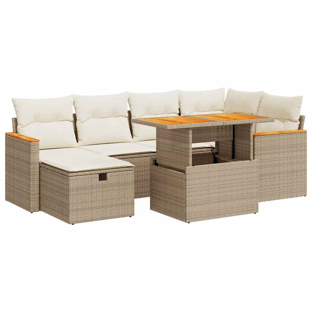 Set Divano da Giardino 8 pz con Cuscini Beige in Polyrattan