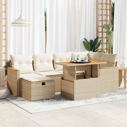 Set Divano da Giardino 8 pz con Cuscini Beige in Polyrattan