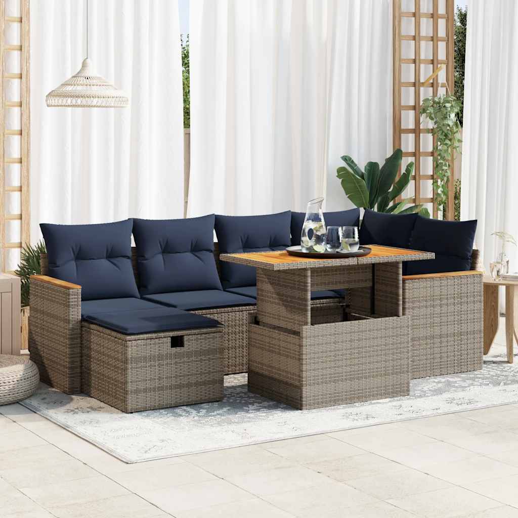 Set Divani da Giardino con Cuscini 7pz Grigio Polyrattan Acacia | homemem39