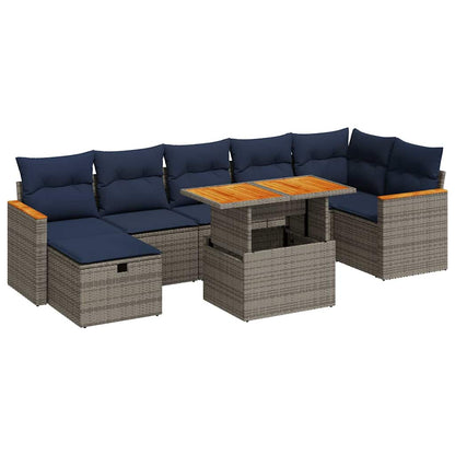 Set Divani Giardino 8 pz con Cuscini Grigio Polyrattan Acacia | homemem39