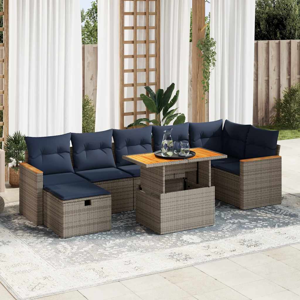 Set Divani Giardino 8 pz con Cuscini Grigio Polyrattan Acacia | homemem39