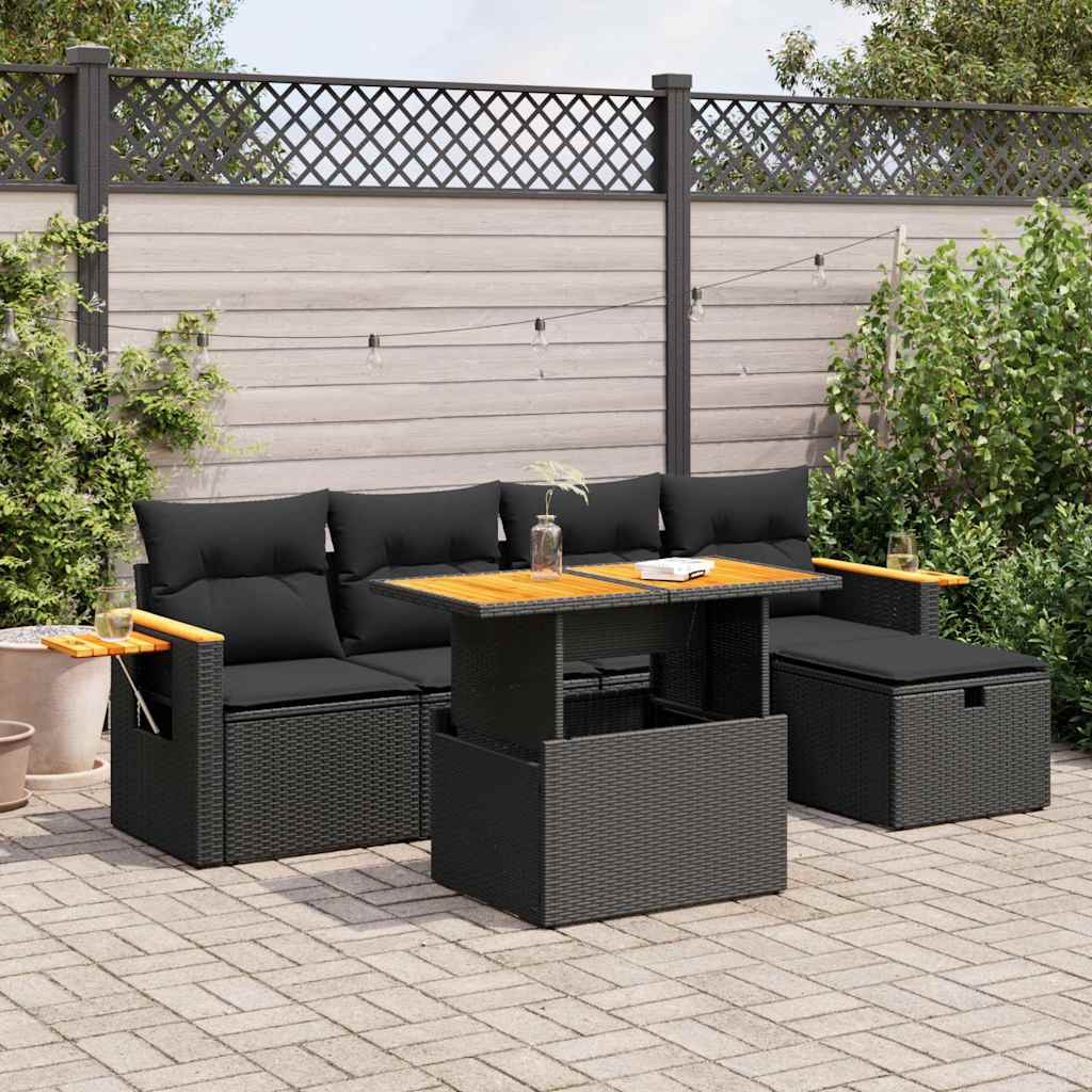 Set Divano da Giardino 6 pz con Cuscini Nero in Polyrattan | homemem39