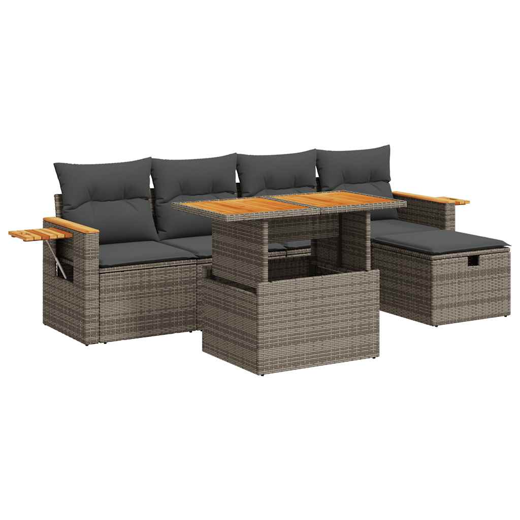 Set Divano da Giardino 6 pz con Cuscini Grigio in Polyrattan | homemem39