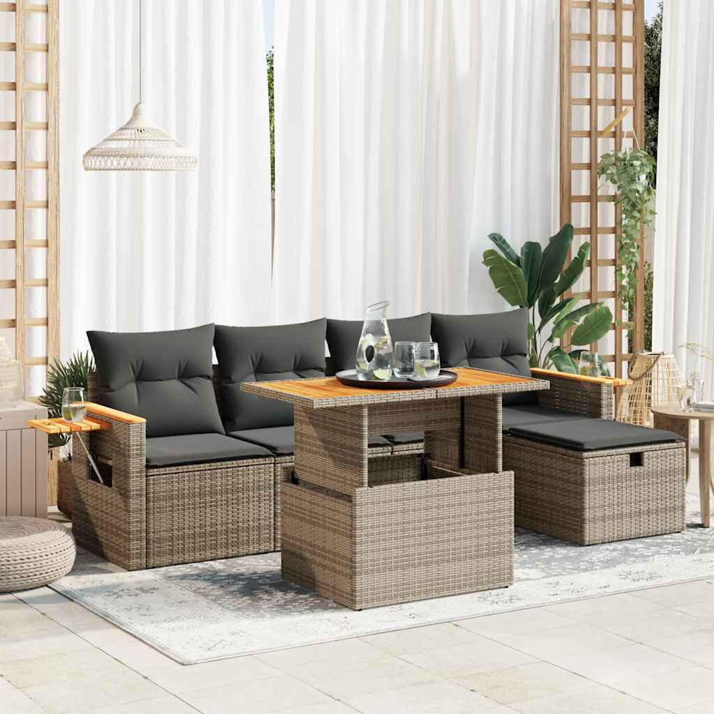 Set Divano da Giardino 6 pz con Cuscini Grigio in Polyrattan | homemem39