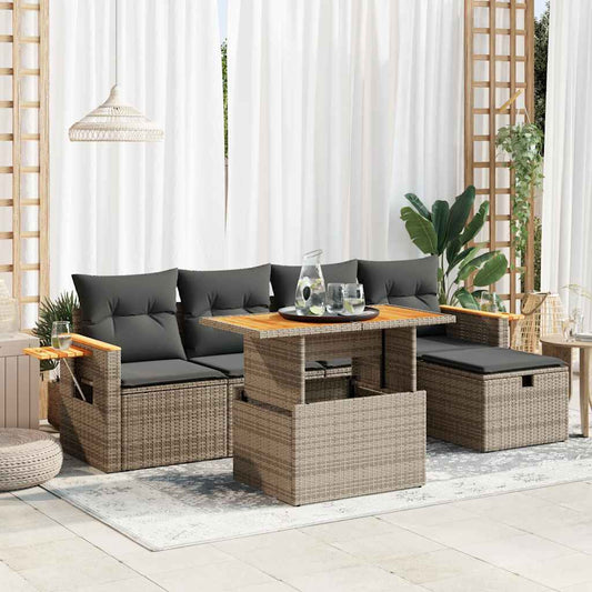 Set Divano da Giardino 6 pz con Cuscini Grigio in Polyrattan