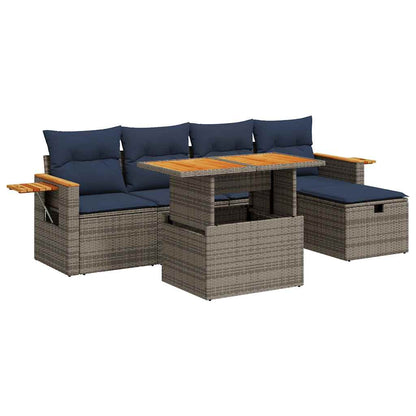 Set Divano da Giardino 6pz con Cuscini Grigio Polyrattan Acacia | homemem39