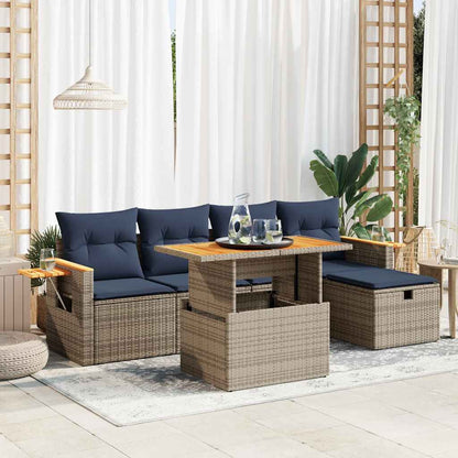 Set Divano da Giardino 6pz con Cuscini Grigio Polyrattan Acacia | homemem39