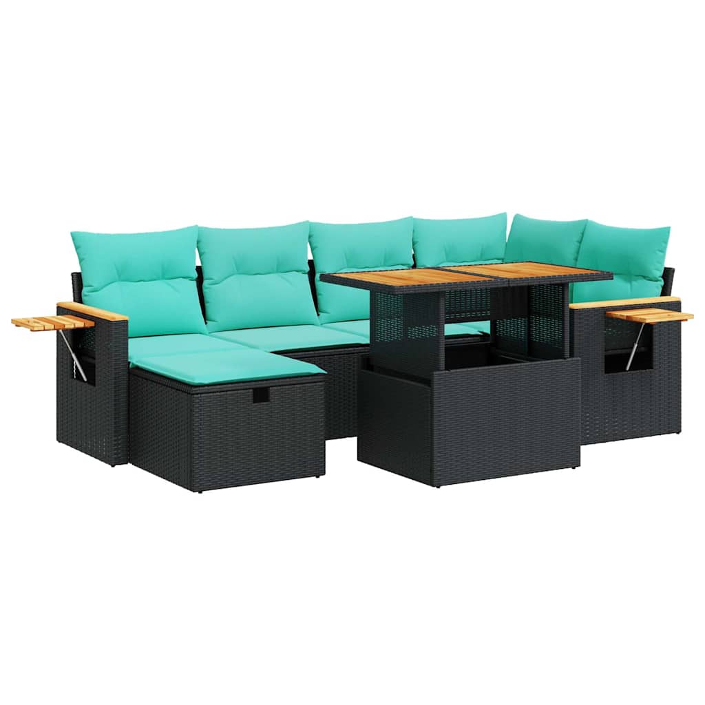 Set Divani Giardino 7 pz con Cuscini Marrone Polyrattan Acacia | homemem39
