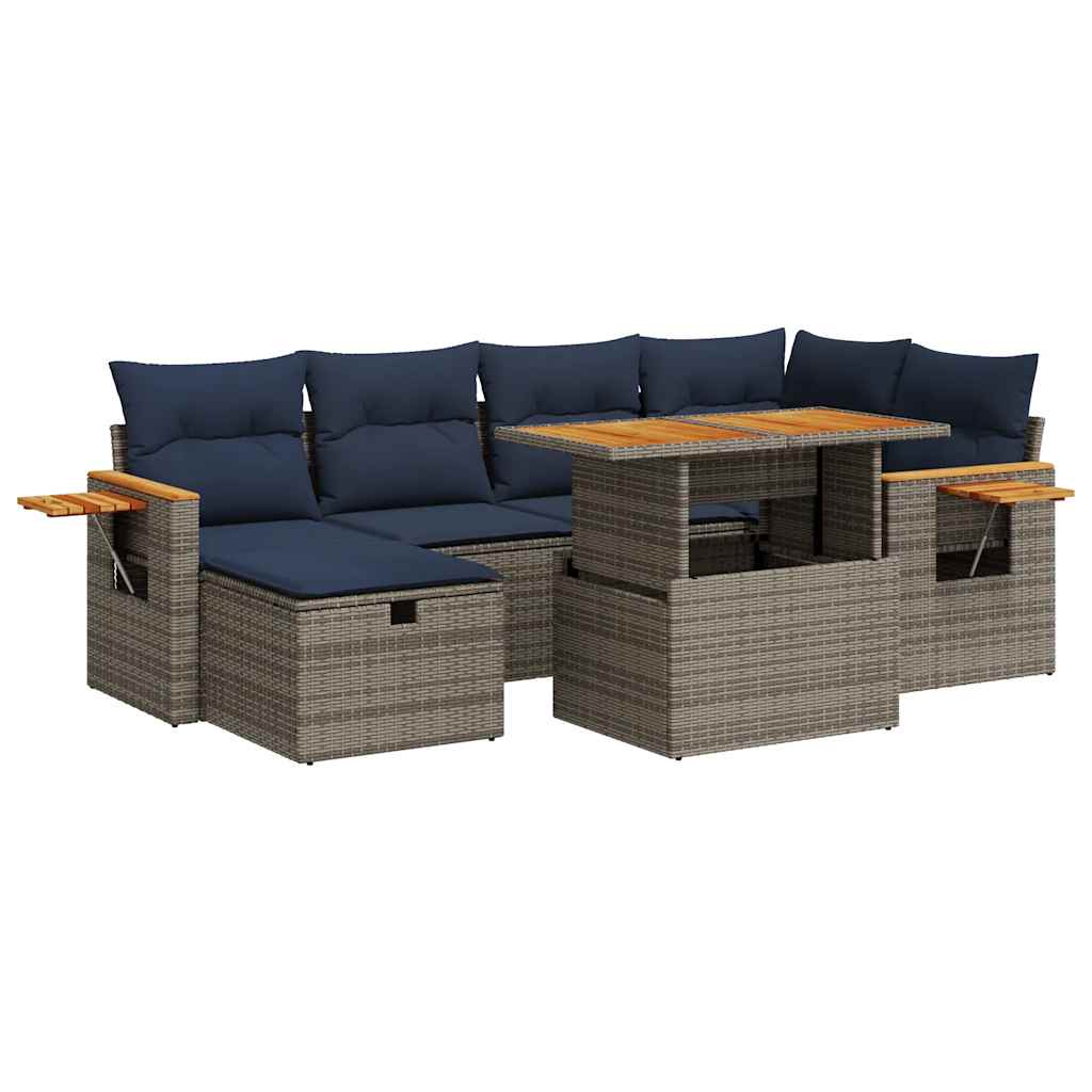 Set Divani da Giardino con Cuscini 7pz Grigio Polyrattan Acacia | homemem39