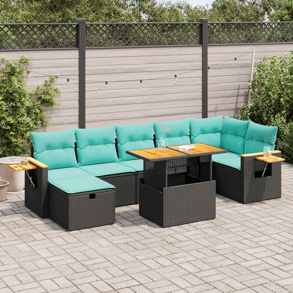 Set Divano da Giardino 8pz con Cuscini Grigio Polyrattan Acacia