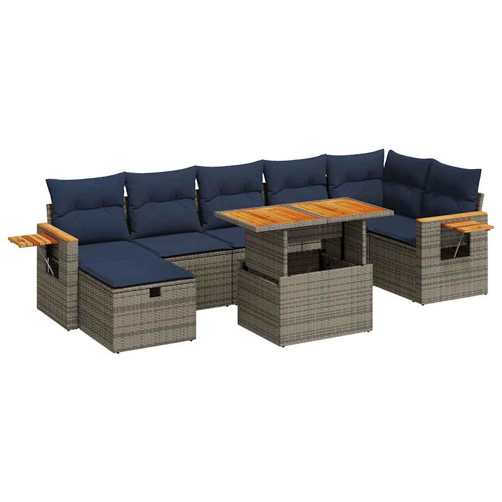 Set Divani Giardino 8 pz con Cuscini Grigio Polyrattan Acacia | homemem39