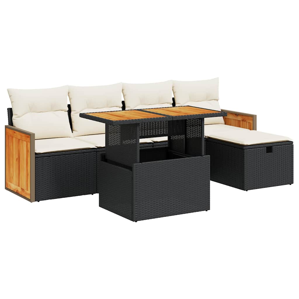 Set Divano da Giardino 6 pz con Cuscini Nero in Polyrattan | homemem39
