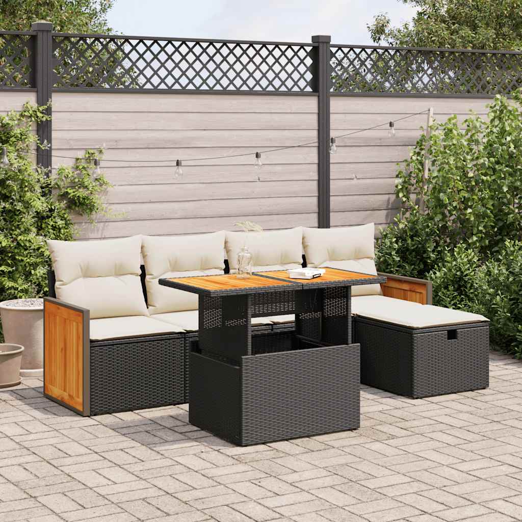 Set Divano da Giardino 6 pz con Cuscini Nero in Polyrattan | homemem39