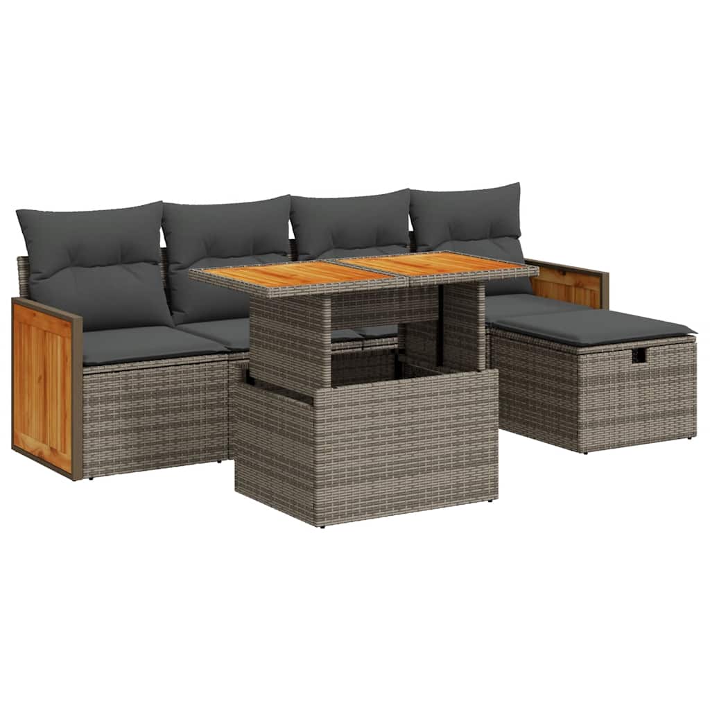 Set Divano da Giardino 6 pz con Cuscini Grigio in Polyrattan | homemem39