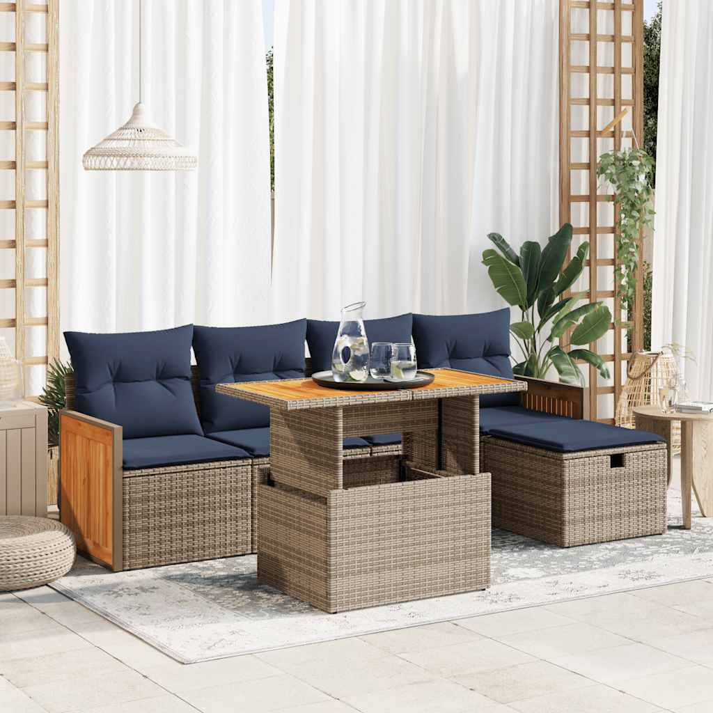 Set Divano da Giardino 6pz con Cuscini Grigio Polyrattan Acacia | homemem39