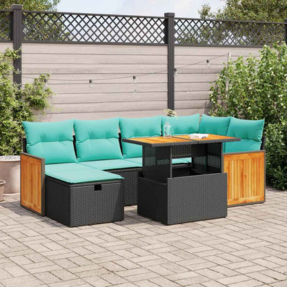Set Divani Giardino 7 pz con Cuscini Marrone Polyrattan Acacia