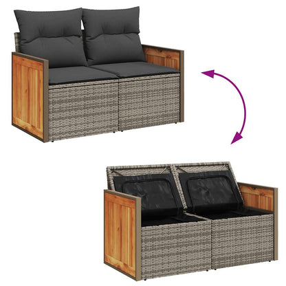 Set Divano da Giardino 8 pz con Cuscini Grigio in Polyrattan