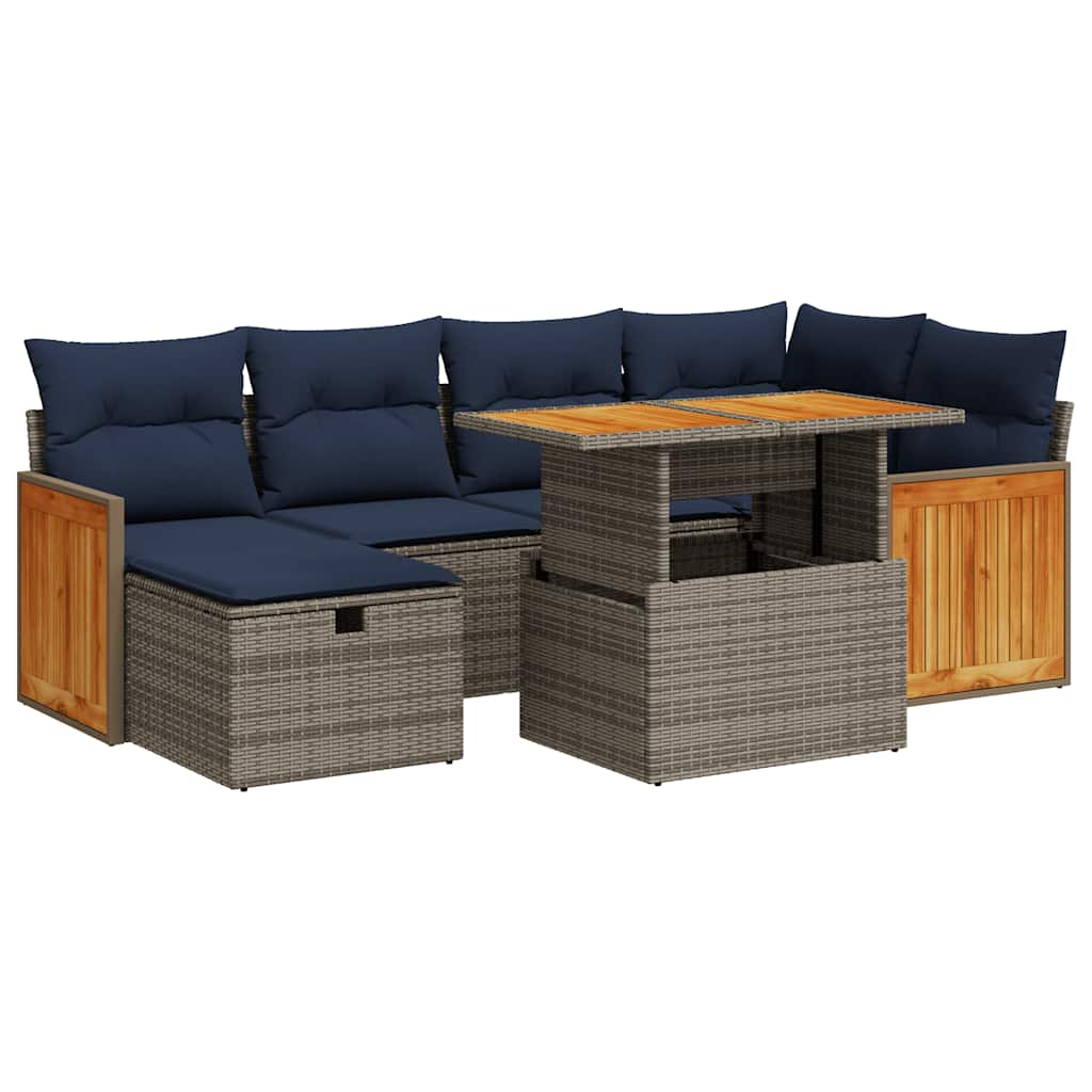 Set Divani da Giardino con Cuscini 7pz Grigio Polyrattan Acacia | homemem39