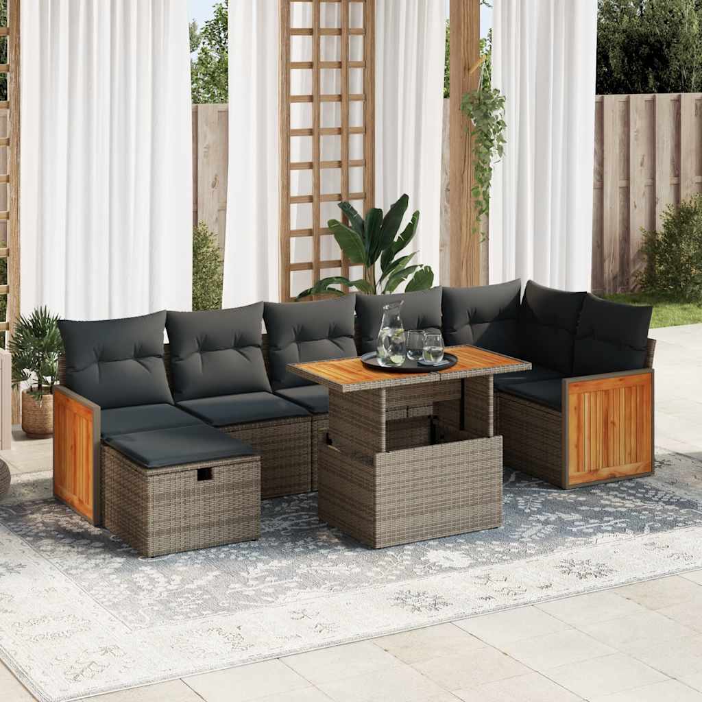 Set Divano da Giardino 5 pz con Cuscini Grigio in Polyrattan