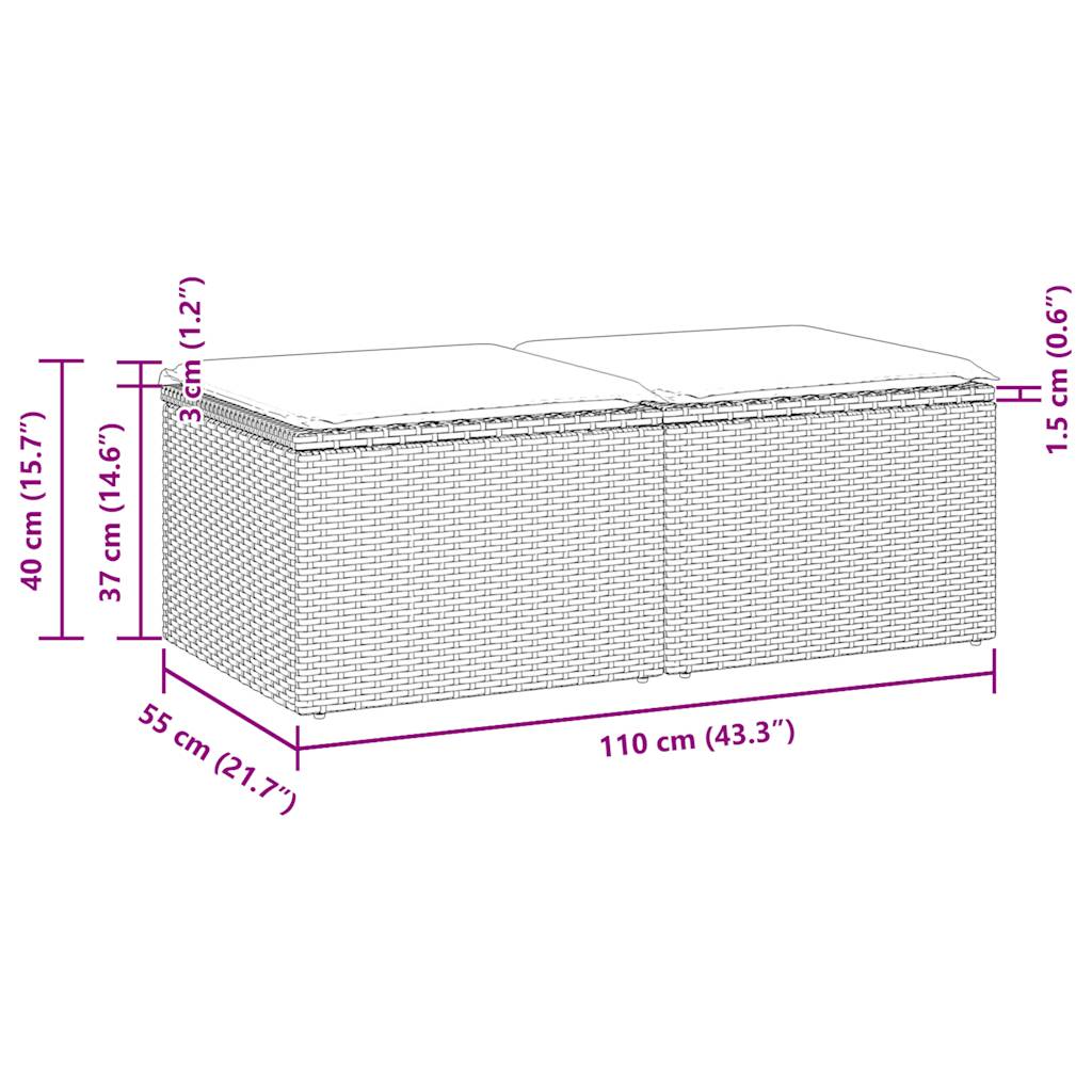 Set Divani da Giardino con Cuscini 2 pz Nero Polyrattan Acacia | homemem39