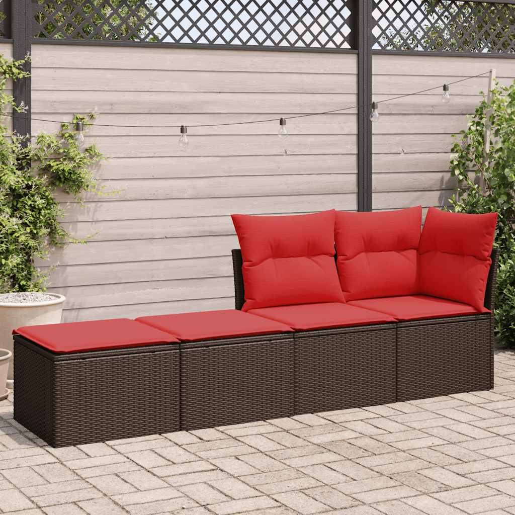 Set Divano Giardino 4 pz con Cuscini Marrone Polyrattan Acacia | homemem39