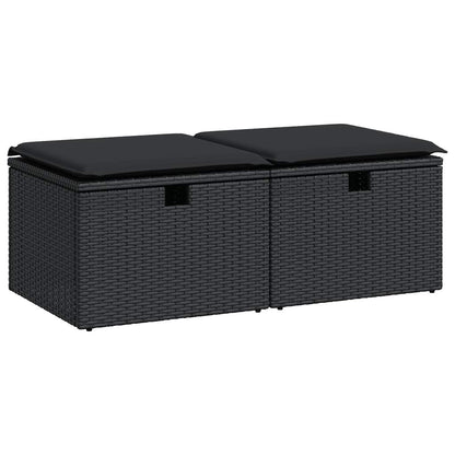 Set Divani da Giardino con Cuscini 2 pz Nero Polyrattan Acacia | homemem39