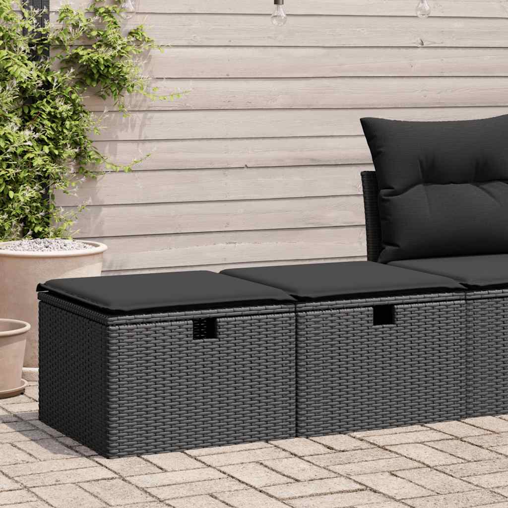 Set Divani da Giardino con Cuscini 2 pz Nero Polyrattan Acacia | homemem39