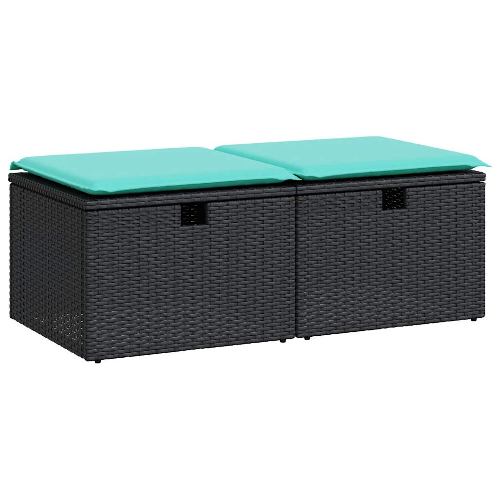 Set Divani da Giardino con Cuscini 2 pz Nero Polyrattan Acacia | homemem39