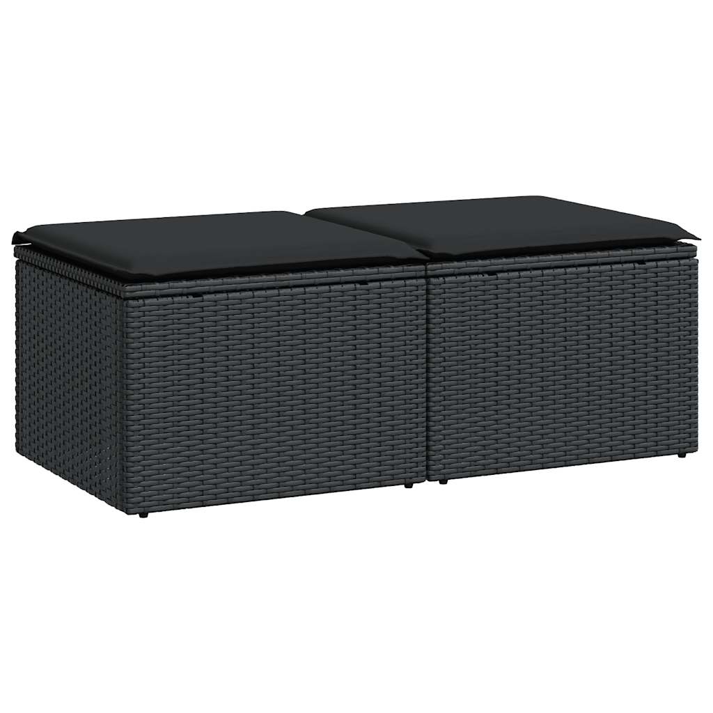 Set Divani da Giardino con Cuscini 2 pz Nero Polyrattan Acacia | homemem39