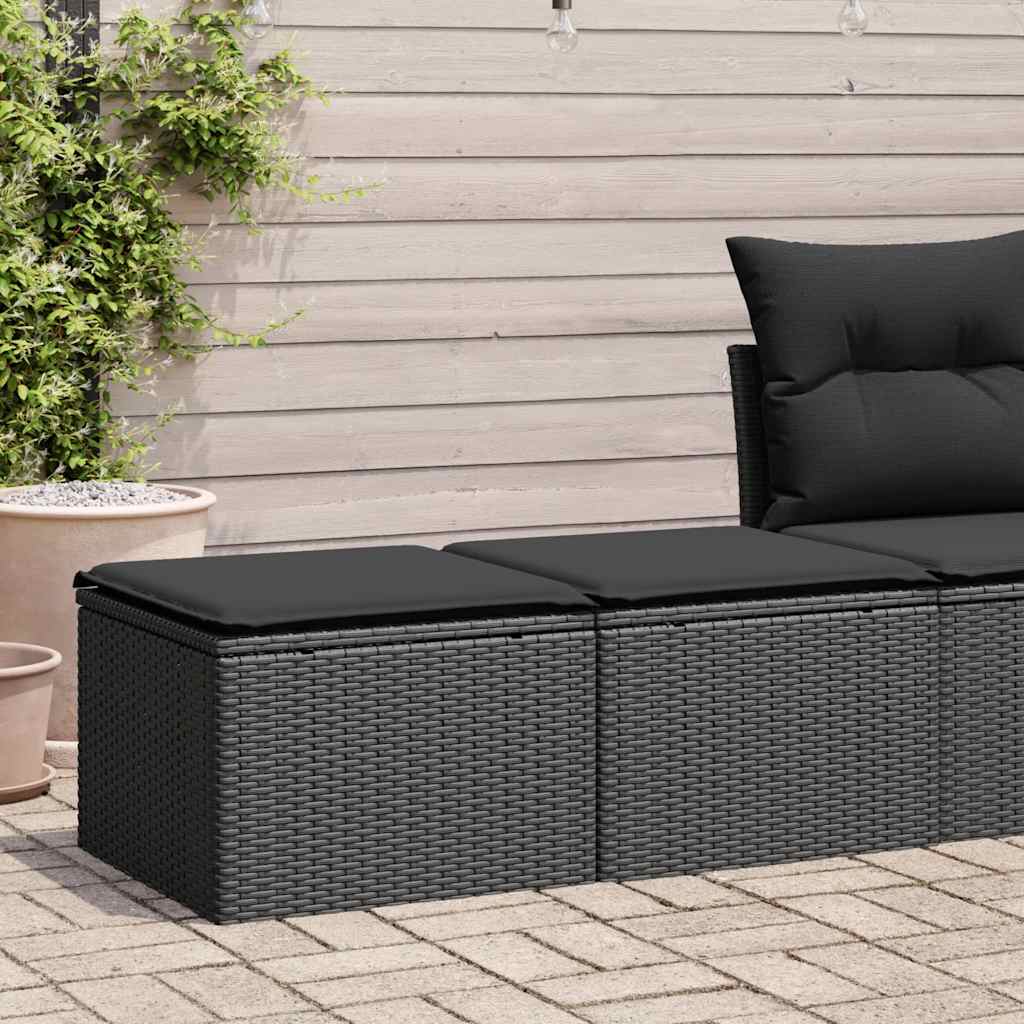 Set Divani da Giardino con Cuscini 2 pz Nero Polyrattan Acacia | homemem39