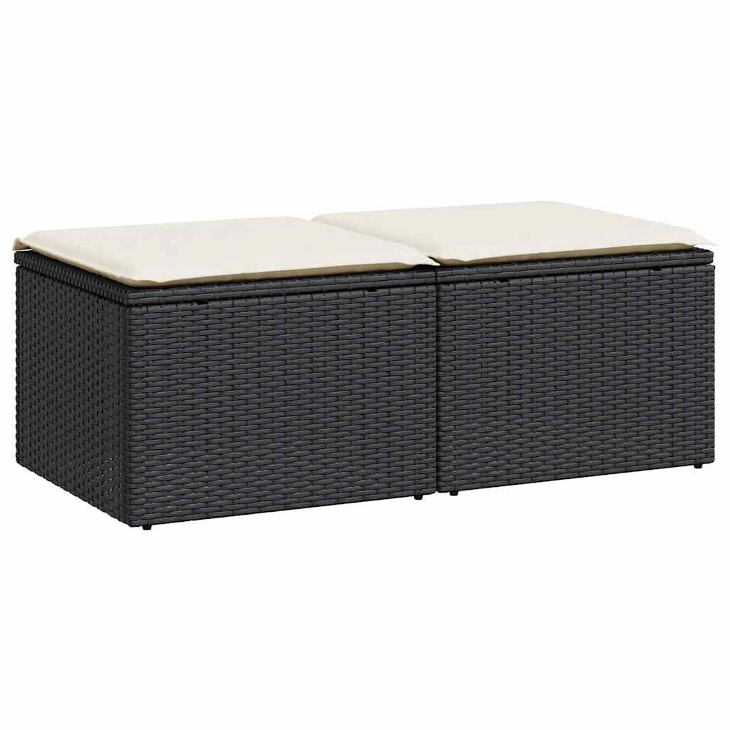 Set Divani da Giardino con Cuscini 2 pz Nero Polyrattan Acacia | homemem39