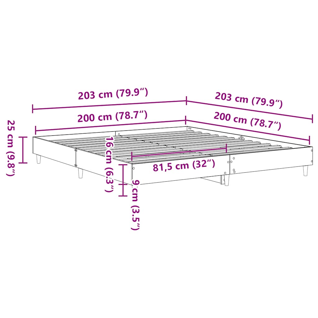Giroletto senza Materasso Nero 200x200 cm in Legno Multistrato | homemem39
