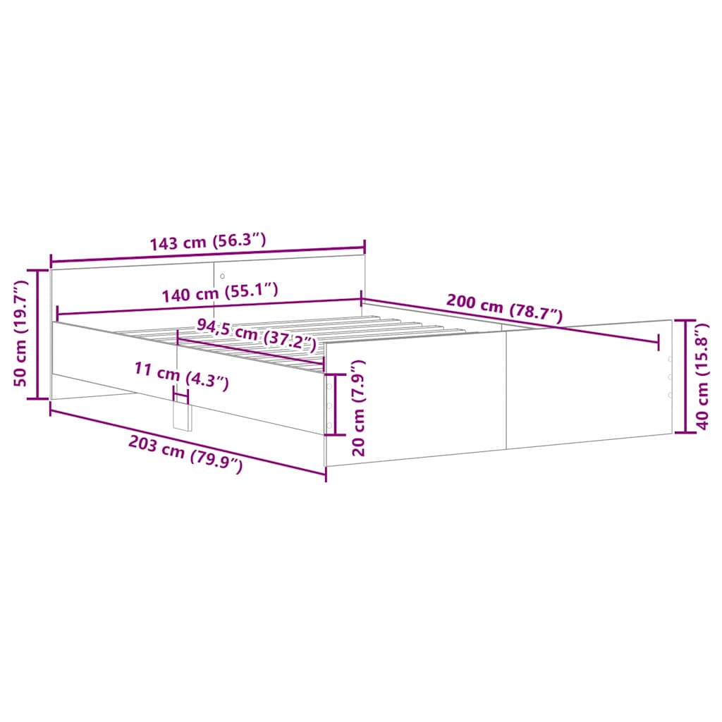Giroletto senza Materasso Legno Antico 140x200cm in Truciolato - homemem39