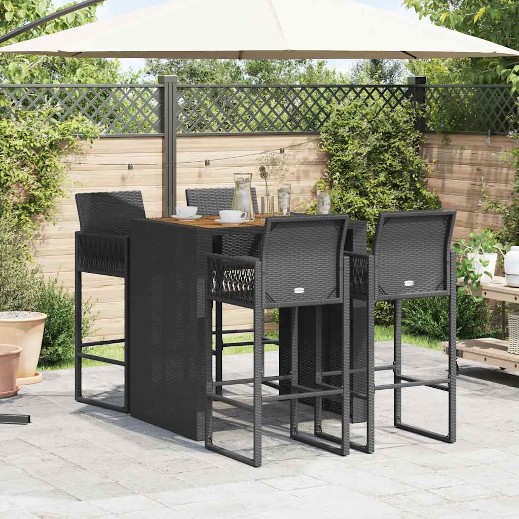 Set Bar da Giardino 5pz senza Cuscini Nero in Polyrattan Acacia | homemem39
