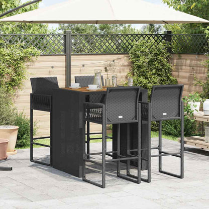 Set Bar da Giardino 5pz senza Cuscini Nero in Polyrattan Acacia | homemem39