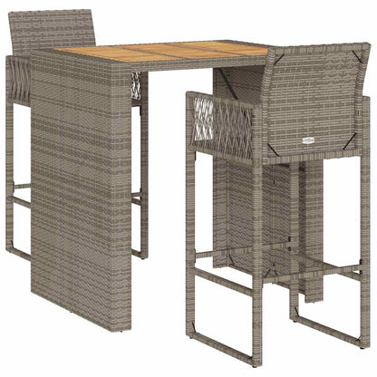 Set Bar da Giardino 3pz senza Cuscini Grigio Polyrattan Acacia | homemem39