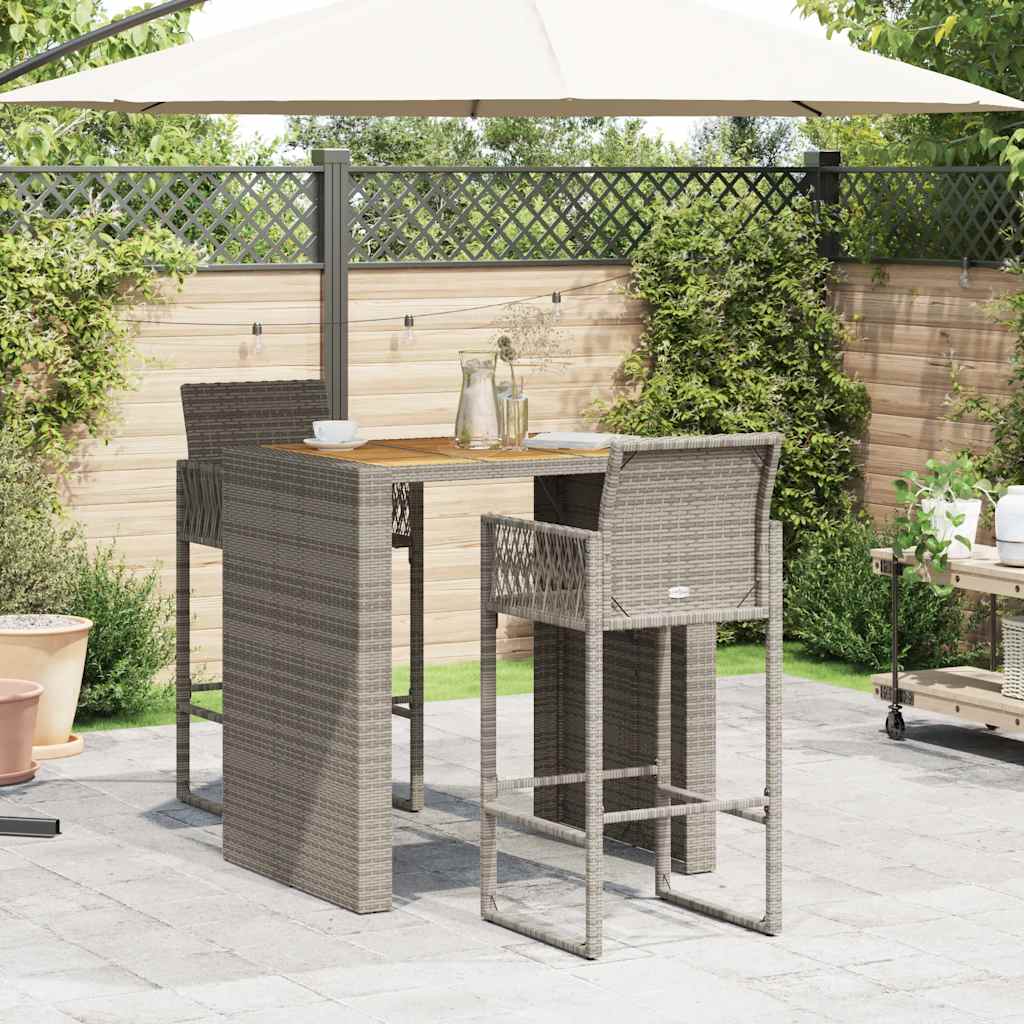 Set Bar da Giardino 3pz senza Cuscini Grigio Polyrattan Acacia | homemem39