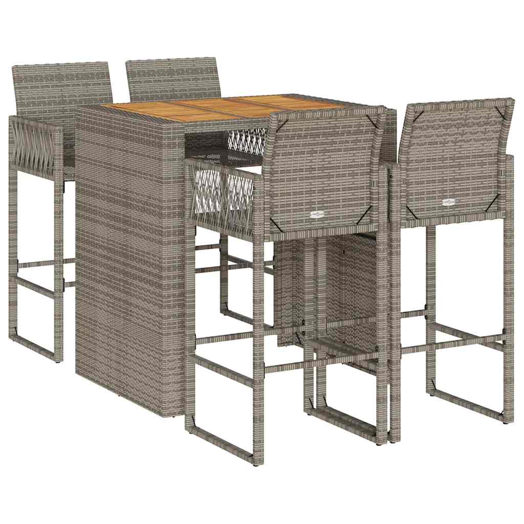 Set Bar da Giardino 5pz senza Cuscini Nero in Polyrattan Acacia | homemem39