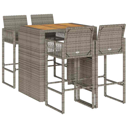Set Bar da Giardino 5pz senza Cuscini Nero in Polyrattan Acacia | homemem39