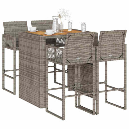 Set Bar da Giardino 5pz senza Cuscini Nero in Polyrattan Acacia | homemem39