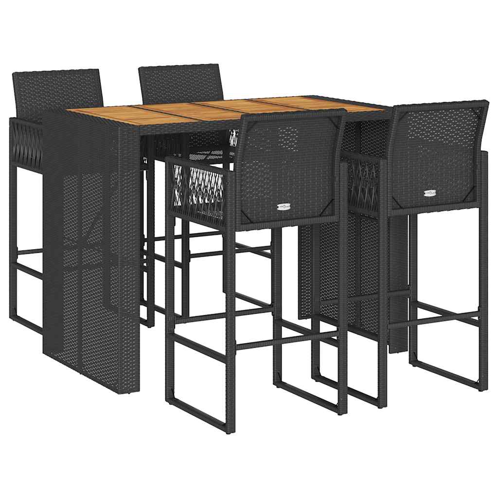 Set Bar da Giardino 5pz senza Cuscini Nero in Polyrattan Acacia | homemem39