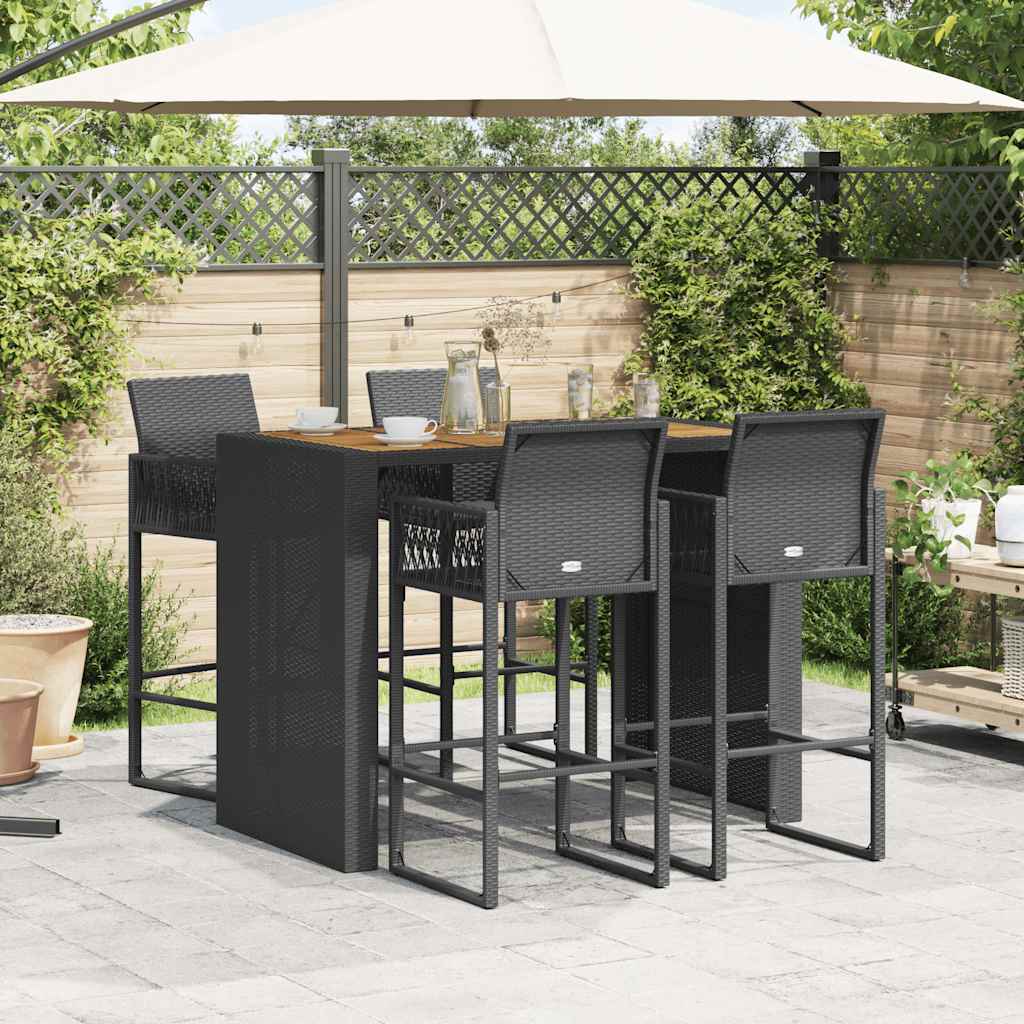 Set Bar da Giardino 5pz senza Cuscini Nero in Polyrattan Acacia | homemem39