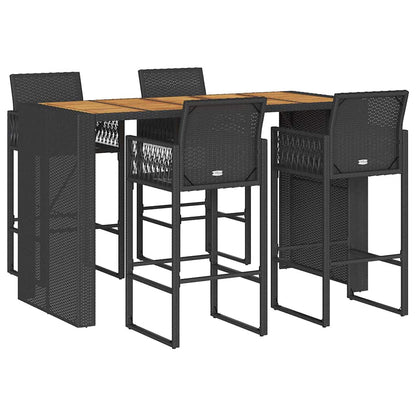 Set Bar da Giardino 5pz senza Cuscini Nero in Polyrattan Acacia | homemem39