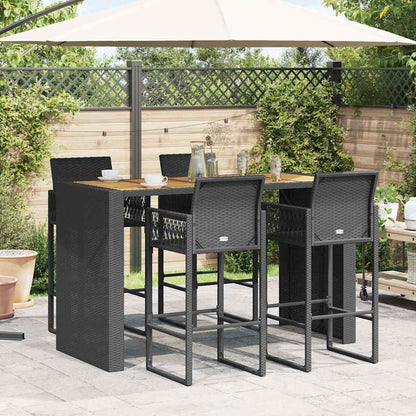Set Bar da Giardino 5pz senza Cuscini Nero in Polyrattan Acacia | homemem39