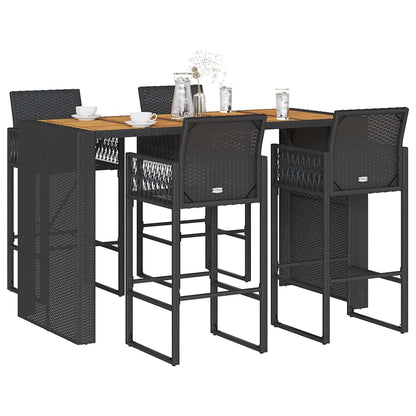 Set Bar da Giardino 5pz senza Cuscini Nero in Polyrattan Acacia | homemem39