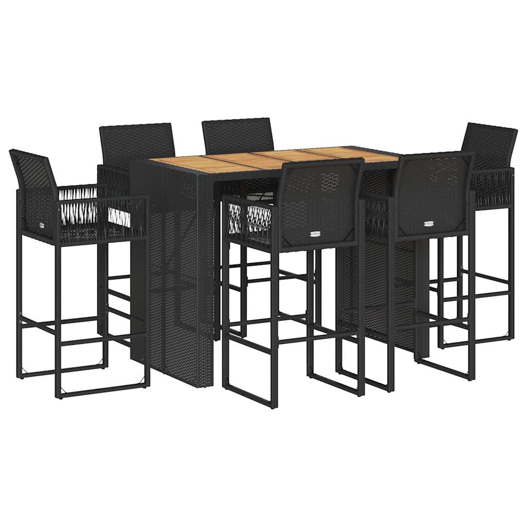 Set Bar da Giardino 7pz senza Cuscini Nero in Polyrattan Acacia | homemem39