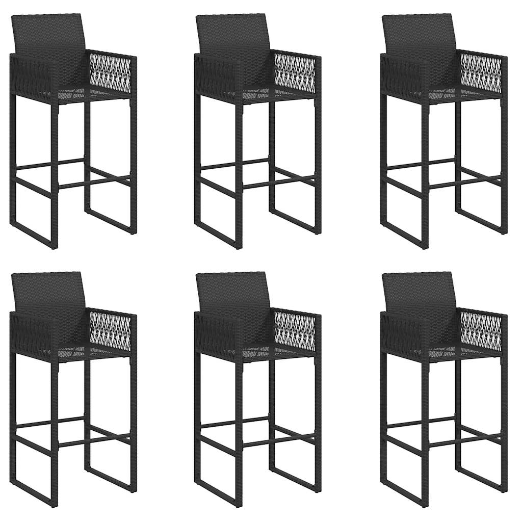 Set Bar da Giardino 7pz senza Cuscini Nero in Polyrattan Acacia | homemem39