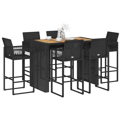 Set Bar da Giardino 7pz senza Cuscini Nero in Polyrattan Acacia | homemem39